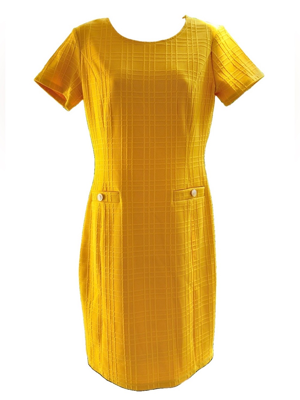 En Focus Studio Mustard Yellow Textured Sheath Dress Size 6 Stretch Enfocus